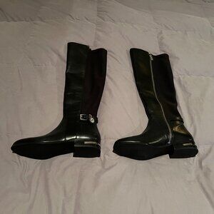 MICHAEL Michael Kors Aileen Black Leather and Ponte OTK Flat Boots - Size 7M